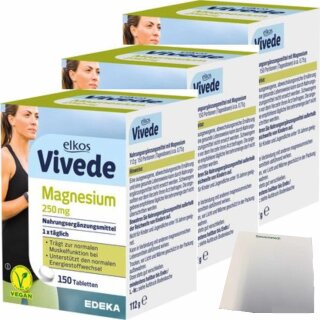 Elkos VIVEDE Magnesium 3er Pack (3x150 Tabletten) + usy Block