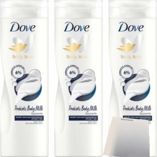 Dove Body Love Prebiotic Body Milk 3er Pack (3x400ml Flasche) + usy Block