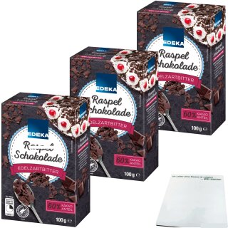 Edeka Raspelschokolade Edel-Bitter 60% 3er Pack (3x100g Packung) + usy Block