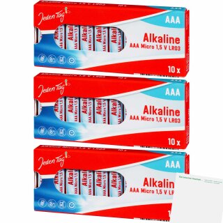 Jeden Tag Alkaline Batterien Micro AAA/LR03 Shrink 3er Pack (3x10Stk Packung) + usy Block