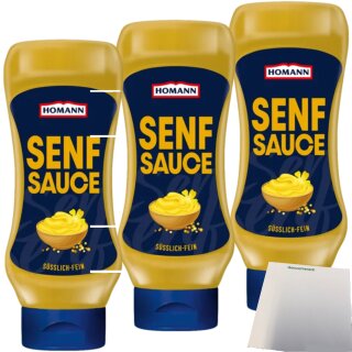 Homann Senf Sauce 3er Pack (3x430ml Flasche) + usy Block