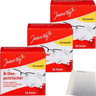Jeden Tag Brillen-Putztücher 3er Pack (3x54Stk Packung) + usy Block