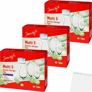 Jeden Tag Geschirr-Reiniger Tabs Classic 5 in 1 3er Pack (3x60Tab Packung) + usy Block