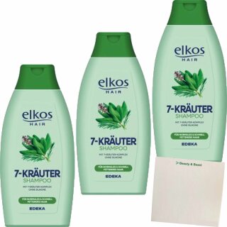 Elkos Shampoo 7-Kräuter 3er Pack (3x500ml Flasche) + usy Block