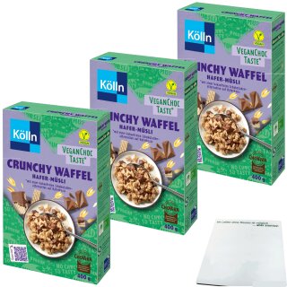 Kölln Müsli vegan Crunchy Waffel Hafer 3er Pack (3x400g Packung) + usy Block