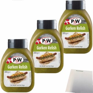 P&W Gurken Relish 3er Pack (3x300g Flasche) + usy Block