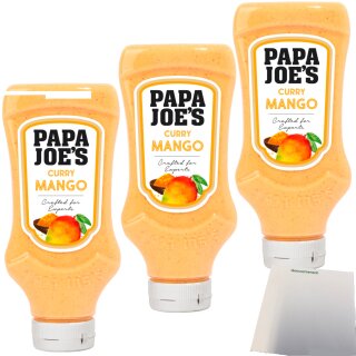 Papa Joe´s Curry-Mango-Sauce 3er Pack (3x300ml Flasche) + usy Block