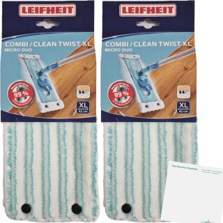 Leifheit Wischbezug Clean Twist XL micro duo, Bodenwischer Ersatzbezug 42cm Breite 2er Pack (2Stk) + usy Block