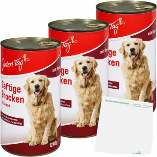 Jeden Tag Hund Saftige Brocken Rind in Sauce 3er Pack (3x1240g Dose) + usy Block