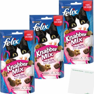 PURINA felix Knabber Mix Picnic Party 3er Pack (3x60g Packung) + usy Block