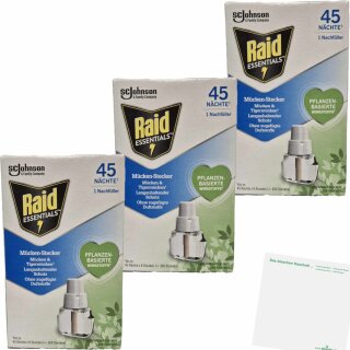 Raid Essentials Mücken-Stecker 45 Nächte Nachfüller 3er Pack (3x23ml Packung) + usy Block