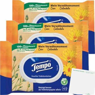 Tempo Toilettentücher Feucht sanft & pflegend 3er pack (3x42 Tücher) + usy Block