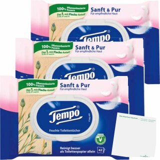 Tempo Toilettentücher Feucht Sanft & Pur 3er Pack (3x42er Packung) + usy Block