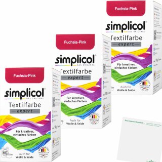 Simplicol Textilfarbe expert Fuchsia-Pink 3er Pack (3x150g Pulver für bis zu 300g Stoff) + usy Block