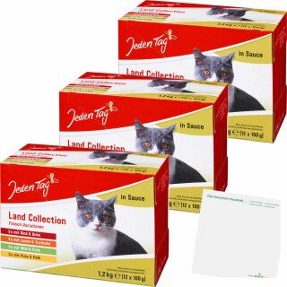 Jeden Tag Katze Multipack Land Collection (Fleisch) 3er Pack (3x12x100g Pouches) + usy Block