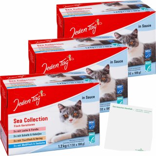 Jeden Tag Katze Multipack Sea Collection (Fisch) 3er Pack (3x12x100g Pouches) + usy Block