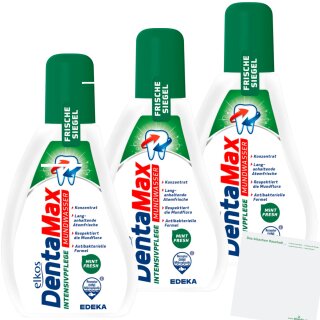 Elkos DentaMax Fresh Intensivpflege Mundwasser Mint Fresh 3er Pack (3x125ml Flasche) + usy Block