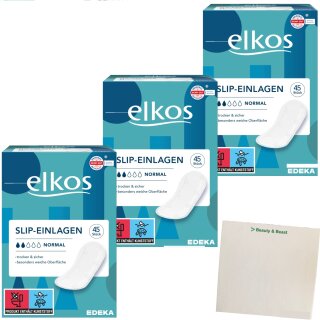 Elkos Slipeinlagen normal 3er Pack (3x45 Stück) + usy Block