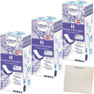 Elkos Hygiene Einlagen ultra mini plus 3er Pack (3x24 Stück) + usy Block