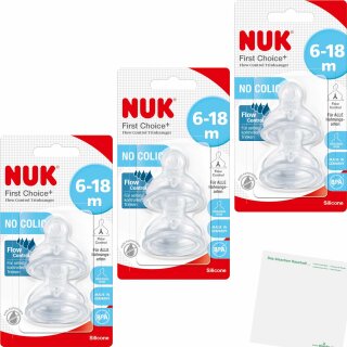 Nuk First Choice+ Trinksauger Flow Control 6-18 Monate 3er Pack (6Stk) + usy Block