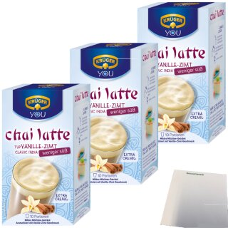 Krüger You chai latte Vanille-Zimt weniger süß 3er Pack (3x250g Packung) + usy Block
