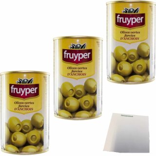 FRUYPER - Grüne Oliven mit Sardellenpaste 3er Pack (3x130g Dose) + usy Block
