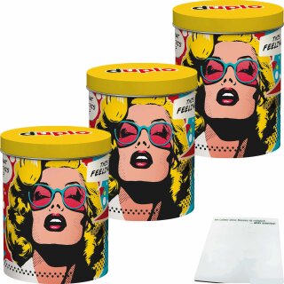 duplo Design Dose mit 24 Riegeln Motiv: Pop Art Diva 3er Pack (3x436,8g Dose) + usy Block