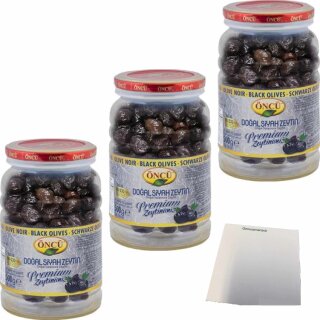 Öncü Schwarze Oliven Kaliber 2XL-XL 3er Pack (3x500g PET-Dose) + usy Block