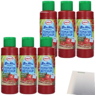 Hela Original Tomaten Ketchup ohne Zuckerzusatz 6er Pack (6x300ml Flasche) + usy Block