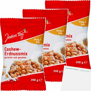 Jeden Tag Cashew-Erdnuss-Mix Honig & Salz 3er Pack (3x200g Packung) + usy Block
