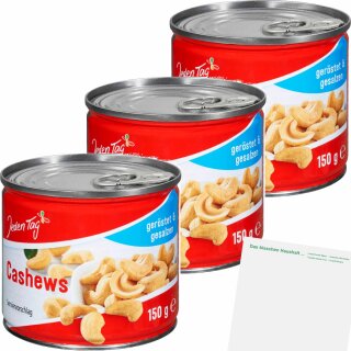 Jeden Tag Cashews geröstet & gesalzen 3er Pack (3x150g Dose) + usy Block
