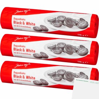 Jeden Tag Doppelkeks Black & White Cremefüllung 3er Pack (3x176g Packung) + usy Block