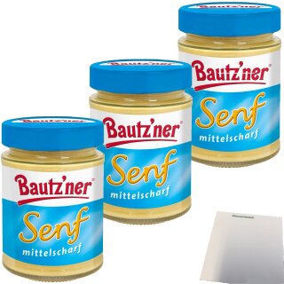 Bautz´ner Senf mittelscharf 3er Pack (3x250ml Glas) + usy Block