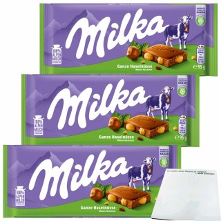 Milka ganze Haselnüsse 3er Pack (3x95g Tafel) + usy Block