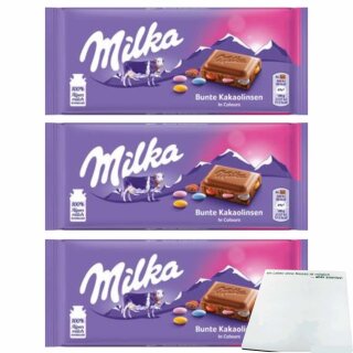 Milka Bunte Kakaolinsen 3er Pack (3x100g Tafel) + usy Block