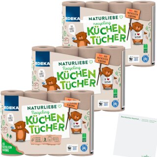Edeka Recycling Küchentücher 3lg. 4x128 Blatt 3er Pack + usy Block