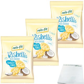 Reis-Fit Risbellis Reis Cracker Vanille Kokos 3er Pack (3x40g Packung) + usy Block