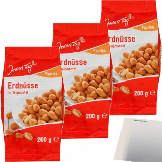 Jeden Tag Erdnüsse im Teigmantel Paprika 3er Pack (3x200g Packung) + usy Block