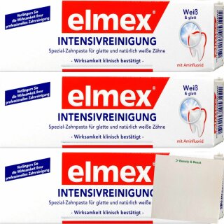 Elmex Zahnpasta Intensivreinigung Weiß und Glatt 3er Pack (3x50ml Packung) + usy Block