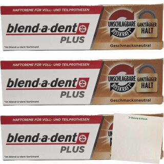 Blend-a-dent Premium-Haftcreme Duo Unschlagbare Bisskraft Ganztägiger Halt 3er Pack (3x40g Packung) + usy Block