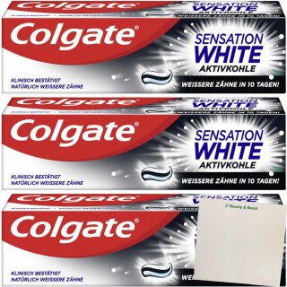 Colgate Sensation Weiß Aktivkohle Zahnpasta 3er Pack (3x75ml Packung) + usy Block