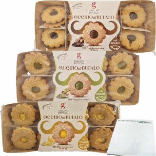 Gisellas Bottega Occhio di Bufalo 3 Sorten Bundle Haselnuss, Pistazie, Zitrone (3x170g Packung) + usy Block