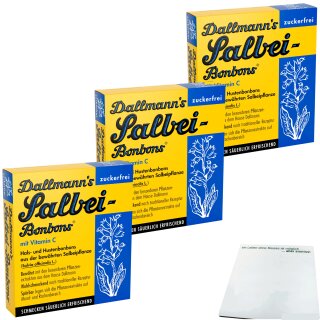Dallmanns Salbei Bonbons mit Vitamin C zuckerfrei 3er Pack (3x37g Packung) + usy Block