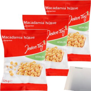 Jeden Tag Macadamia-Nüsse gesalzen 3er Pack (3x125g Packung) + usy Block