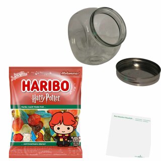 usy Bonboniere (450ml Glas)L+ Haribo Ron (160g Beutel) + usy Block