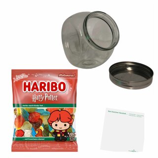 usy Bonboniere (1200ml Glas)XL+ Haribo Ron (160g Beutel) + usy Block