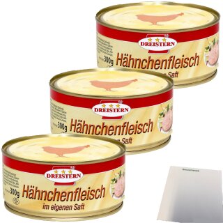Dreistern Hähnchenfleisch in eigener Saft 3er Pack (3x300g Dose) + usy Block
