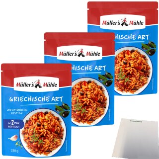 Müllers Mühle 2 Minuten Reis Griechische Art 3er Pack (3x250g Beutel) + usy Block