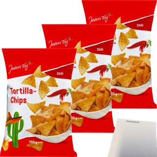 Jeden Tag Tortilla Chips Chili 3er Pack (3x300g Packung) + usy Block