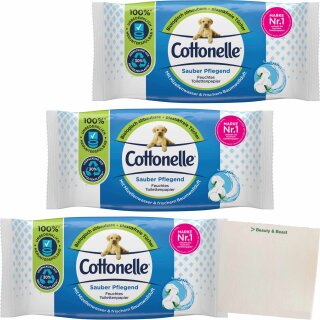 Cottonelle Feuchte Toilettentücher Sauber Pflegend Mit Mizellenwasser & frischem Baumwollduft 3er Pack (3x42Stk Packung) + usy Block